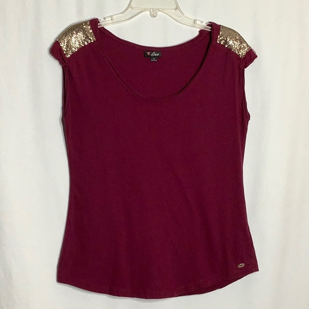 Guess Oversized Scoop Neck T-Shirt With Shoulder Embellishments Size S